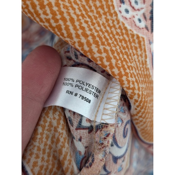 Rachel Zoe Sleeveless V-Neck Blouse Orange Blue Paisley Medallion Print XL - Picture 3 of 5